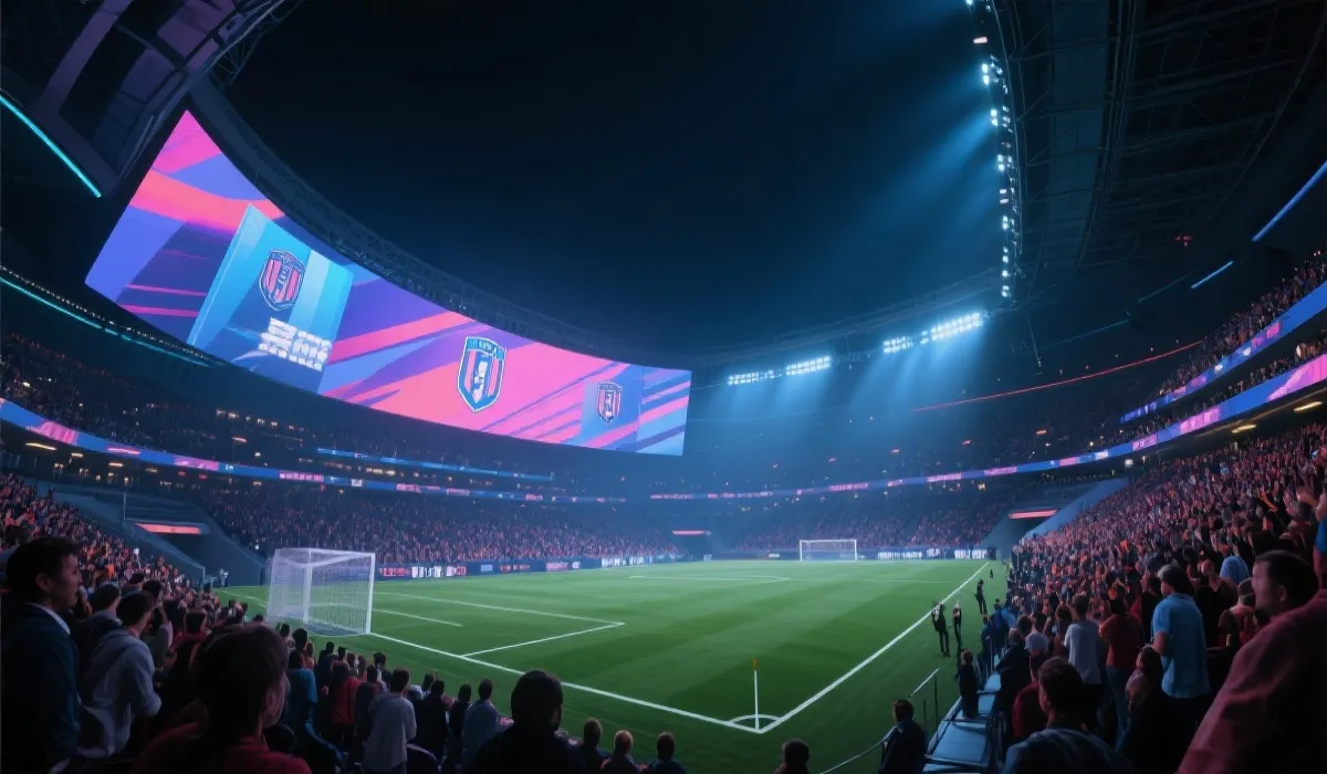 球场内部高清巨幕与看台沉浸式观赛氛围